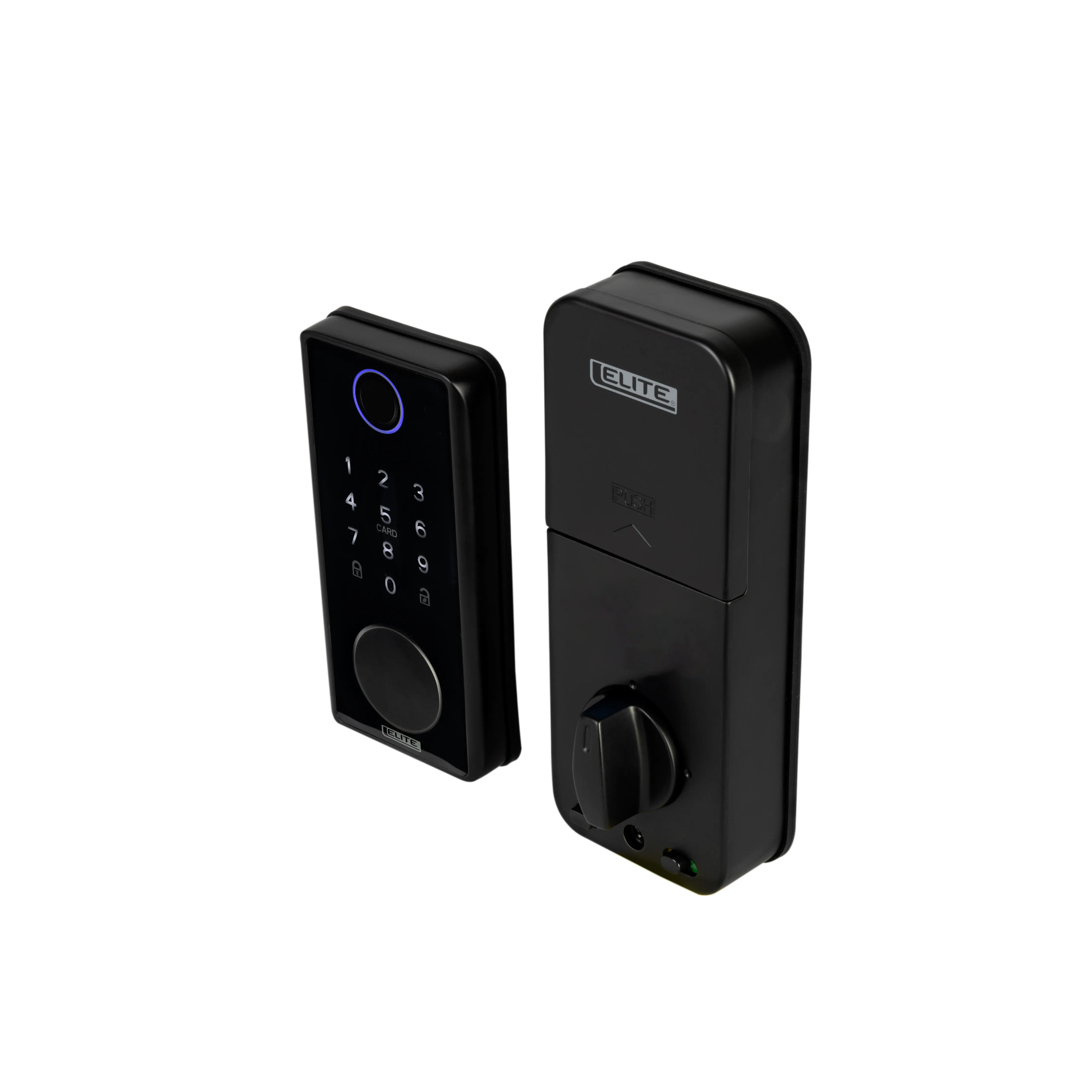Cerradura inteligente ELITE de fácil instalación para puertas de hasta 8cm de ancho. 5 métodos de apertura: huella, aplicación (wifi), tarjeta, contraseña y llave. SL5000